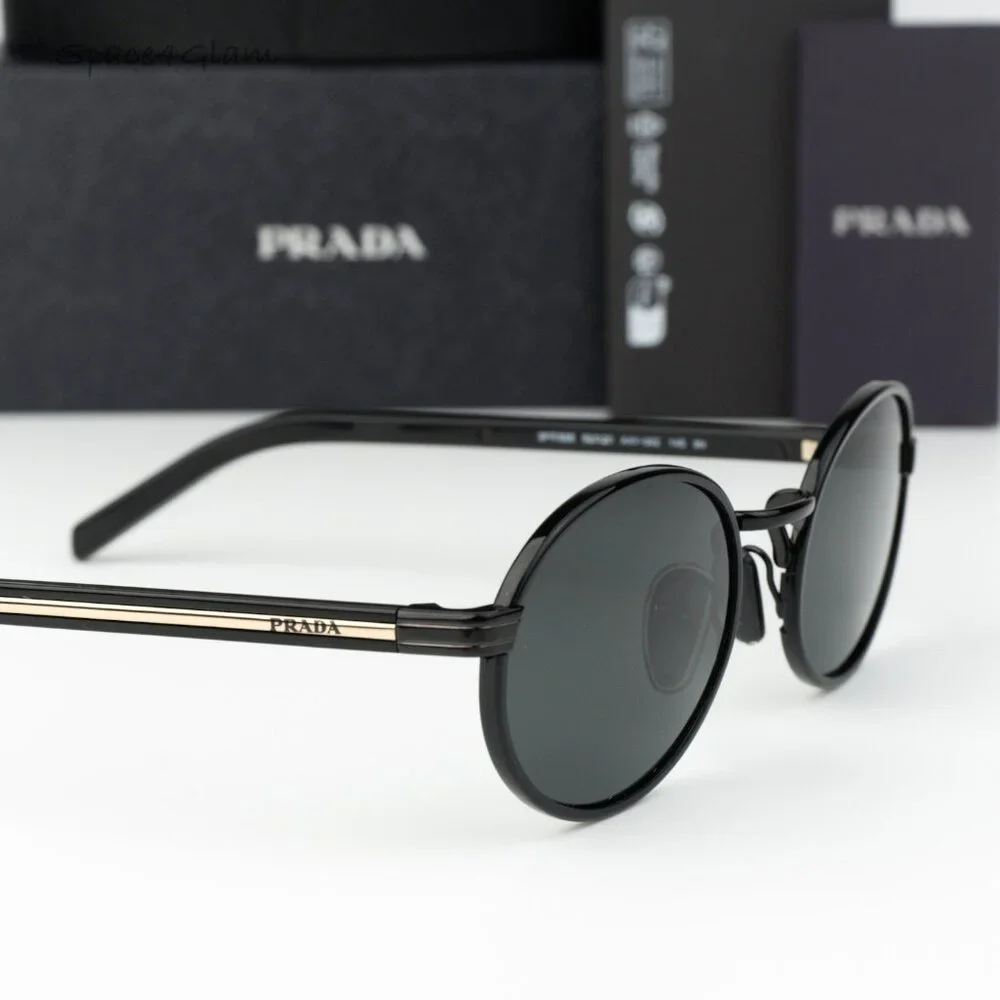 Prada Men Sunglasses Black Grey Oval PRB56S AAV08Z NEW AUTHENTIC